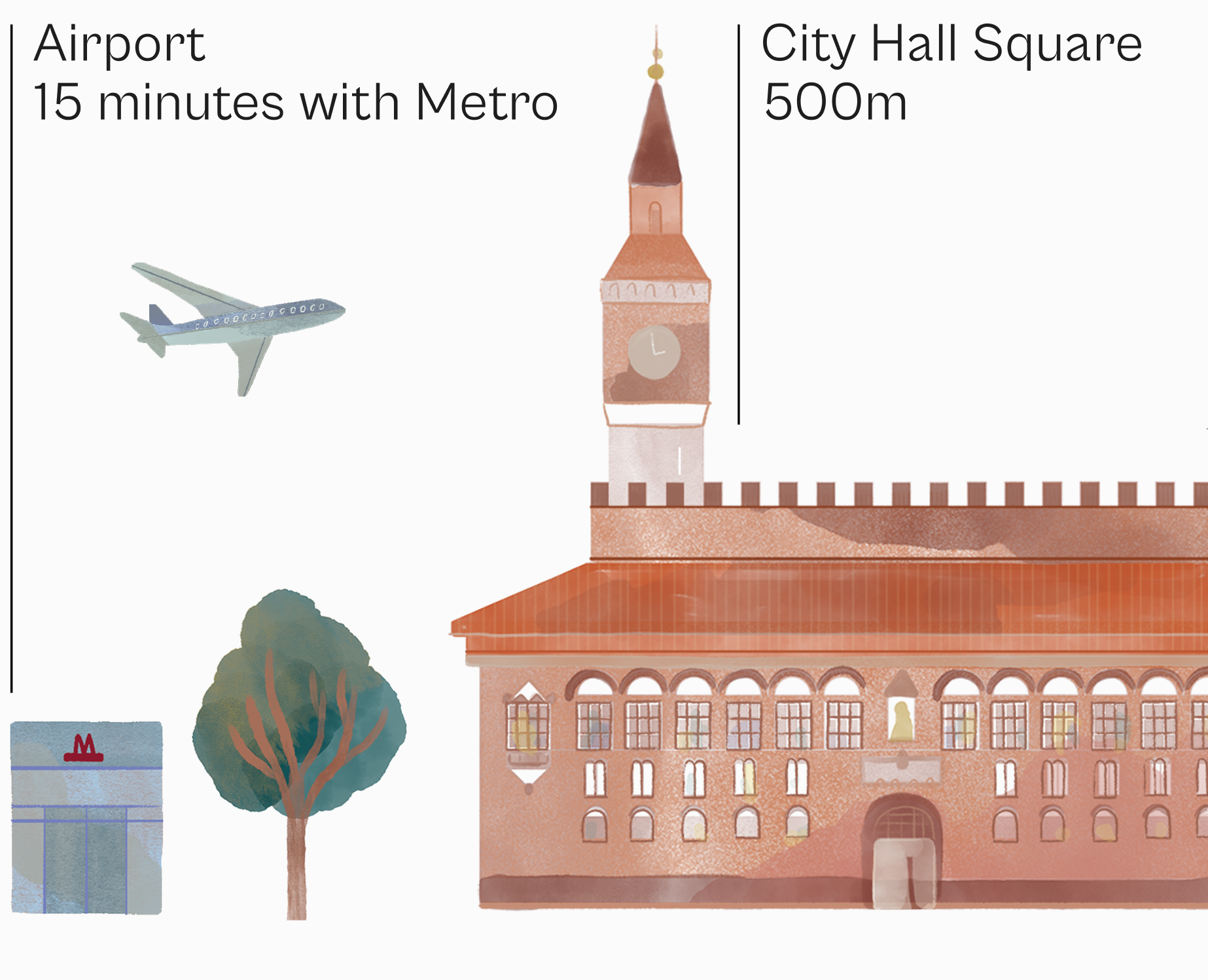 Illustration of buildings on the left side
